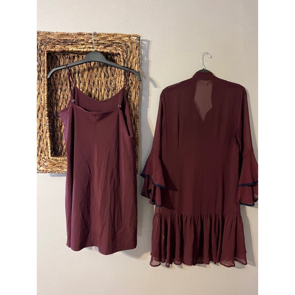 Nanette Lepore 8 Dress & Slip Maroon 3/4 Long Sleeve Whimsigoth Fairy Romantic - Picture 9 of 11
